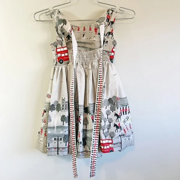 Handmade one of a kind girl's smocked dress, London Print - Picture 10 of 12